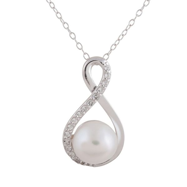 Sterling Silver Infinity Pendant with Pearl - Includes Chain - Click Image to Close